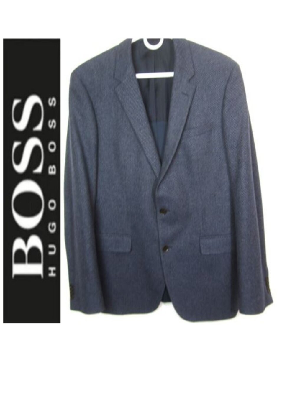BOSS Hugo Boss Size 42L EUC Hutch3 Wool Blend Navy Blue Gray Sport Coat 2 Vent
